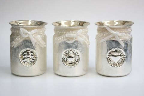 Szklane lampiony z kokardką — 3 sztuki, 9,5 × 12,5 cm