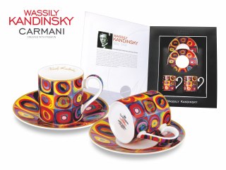 CARMANI Kandinsky – Kwadraty z koncentrycznymi kręgami, 2 filiżanki espresso ze spodkami, 100 ml