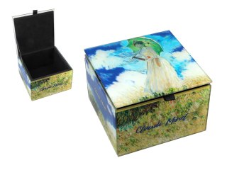 CARMANI Monet Kobieta z parasolem — szkatułka szklana 10 × 10 × 7 cm