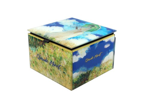 CARMANI Monet Kobieta z parasolem — szkatułka szklana 10 × 10 × 7 cm
