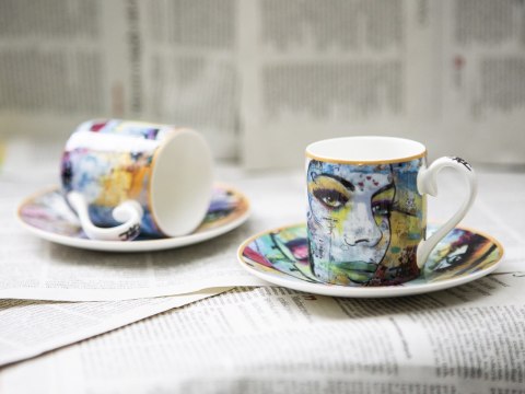 CARMANI Loui Jover — 2 porcelanowe filiżanki espresso ze spodkami, 100 ml