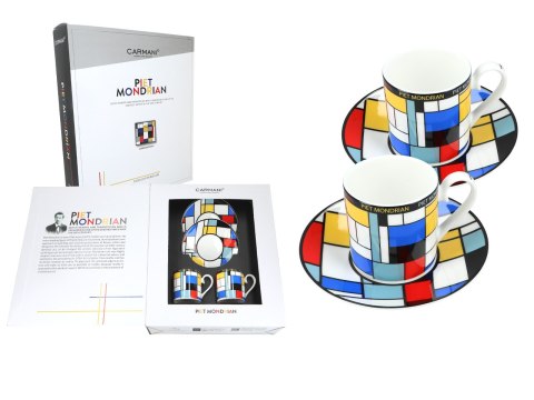 CARMANI Mondrian – Composition A, 2 filiżanki espresso ze spodkami, 100 ml