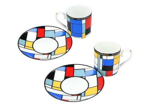 CARMANI Mondrian – Composition A, 2 filiżanki espresso ze spodkami, 100 ml