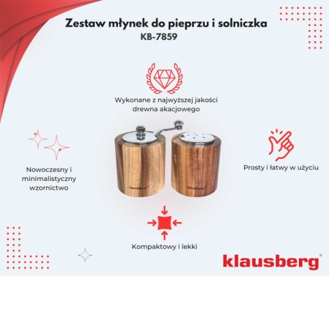 KLAUSBERG KB-7859 — akacjowy młynek do pieprzu i solniczka