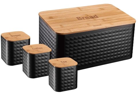 Klausberg KB-7482 - komplet chlebak i 3 pojemniki, czarny i bambus