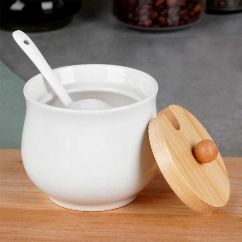 Cukiernica ceramiczna 250 ml z łyżeczką - biała 139684