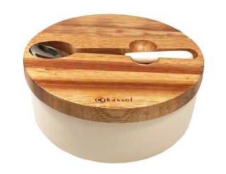 Kassel 93557 - komplet cukiernica porcelanowa z pokrywką i łyżeczką