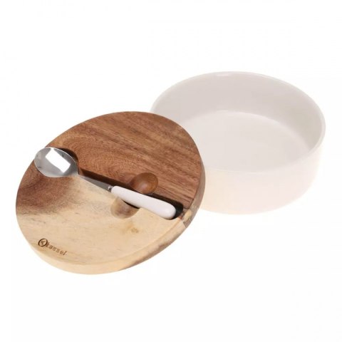 Kassel 93557 - komplet cukiernica porcelanowa z pokrywką i łyżeczką