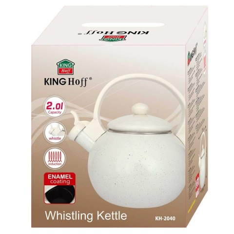 KINGHOFF KH-2040 - czajnik emaliowany z gwizdkiem 2 l, kremowy