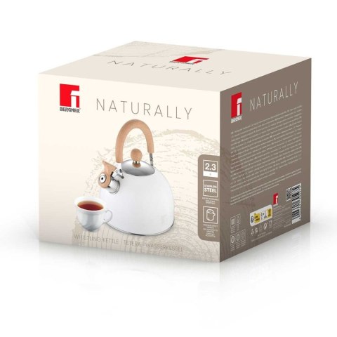 Bergner Naturally BG-37304 - czajnik z gwizdkiem 2,3 l, biały