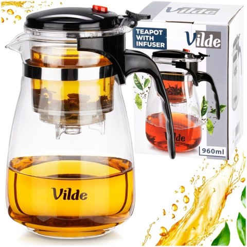 VILDE 259416 - szklany dzbanek z zaparzaczem spustowym, 960 ml