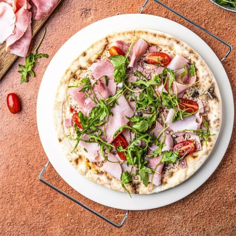 KLAUSBERG KB-7788 — kamień do pieczenia i serwowania pizzy 33 cm ze stojakiem