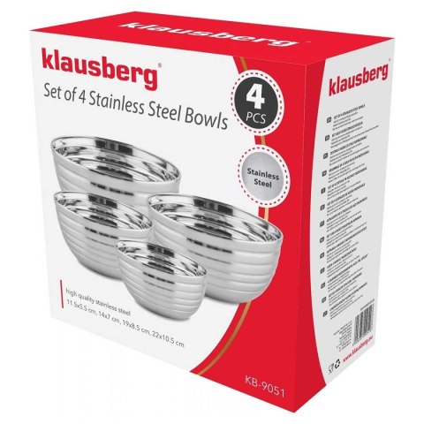 KLAUSBERG KB-9051 — komplet 4 stalowych misek kuchennych