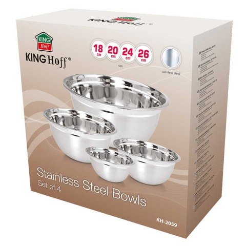 Kinghoff KH-2059 — komplet 4 stalowych misek, 18, 20, 24 i 26 cm