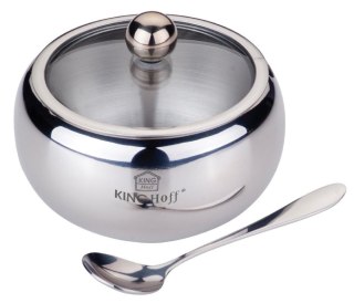 KINGHOFF KH-3732 - stalowa cukiernica 460 ml z łyżeczką, satyna