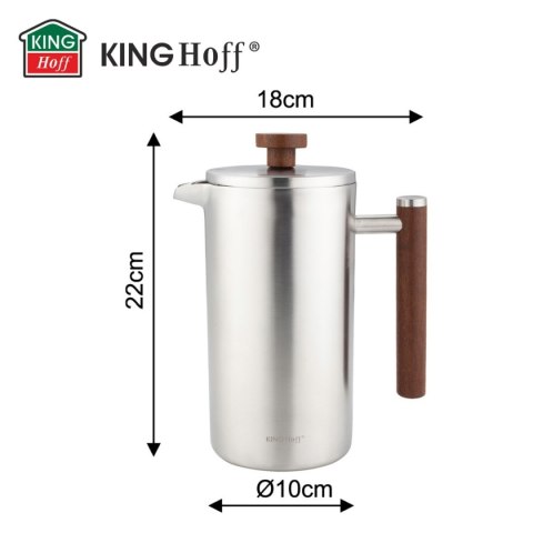 KINGHOFF KH-1995 — stalowy French press z drewnianym uchwytem, 1 l