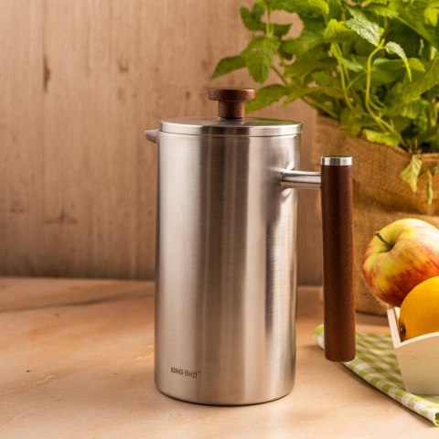 KINGHOFF KH-1995 — stalowy French press z drewnianym uchwytem, 1 l