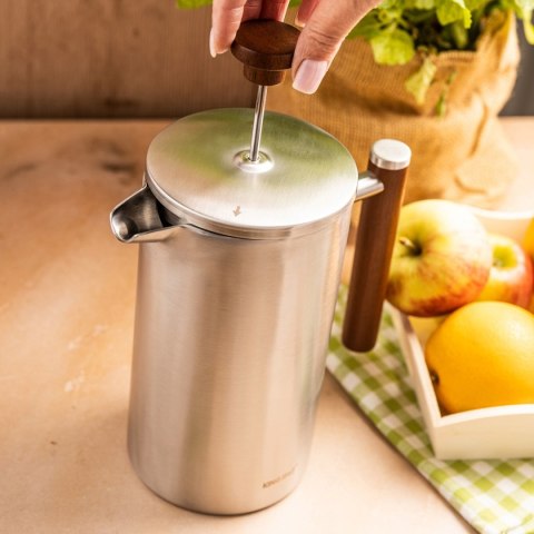 KINGHOFF KH-1995 — stalowy French press z drewnianym uchwytem, 1 l