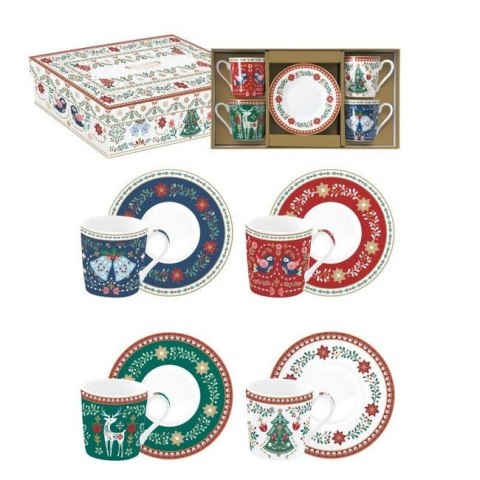 Easy Life Christmas Folk — 4 filiżanki espresso ze spodkami, 100 ml
