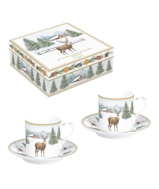 Easy Life Jeleń — komplet 2 filiżanek porcelanowych ze spodkami 75 ml