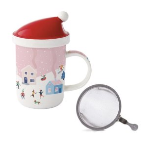 Easy Life Christmas Twist — komplet: kubek porcelanowy, pokrywka i zaparzacz 370 ml