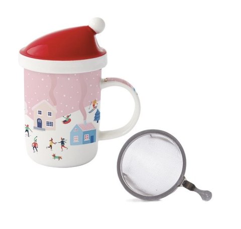 Easy Life Christmas Twist — komplet: kubek porcelanowy, pokrywka i zaparzacz 370 ml