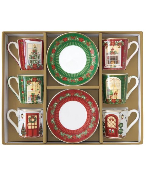Easy Life Świąteczna scenka – 6 filiżanek porcelanowych ze spodkami, 100 ml