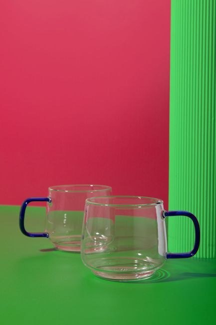 Zestaw 2 kubków szklanych La Cafetière z niebieskim uchwytem, 275 ml