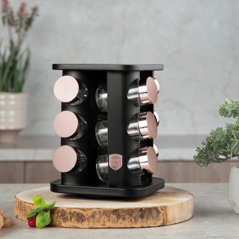 BERLINGER HAUS Black Rose BH-8559 — obrotowy stojak z 12 szklanymi przyprawnikami