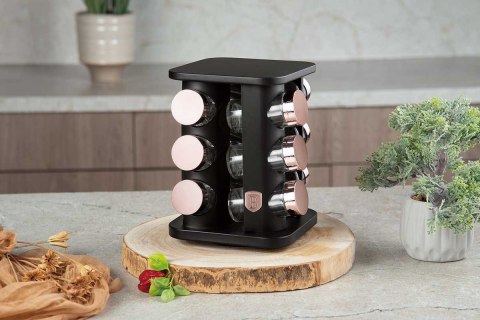 BERLINGER HAUS Black Rose BH-8559 — obrotowy stojak z 12 szklanymi przyprawnikami