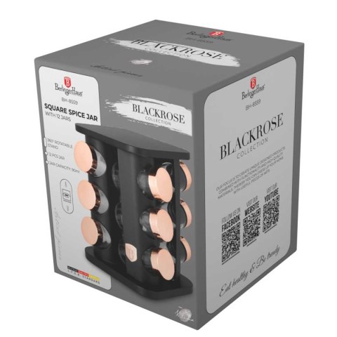 BERLINGER HAUS Black Rose BH-8559 — obrotowy stojak z 12 szklanymi przyprawnikami