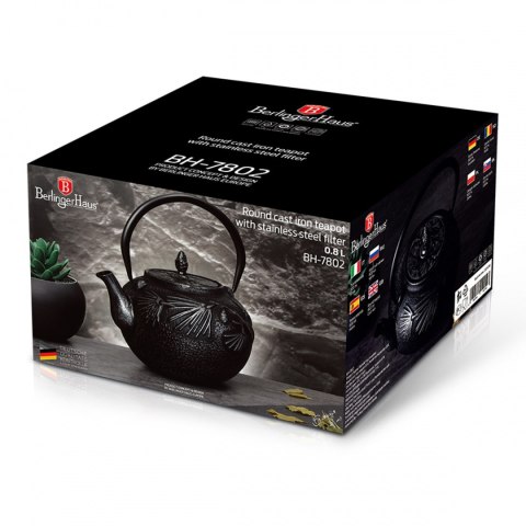 BERLINGER HAUS BH-7802 — czarny żeliwny czajniczek z filtrem, 800 ml