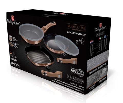 Berlinger Haus BH-7038 Rose Gold — 3 patelnie i pokrywki Smart Lid