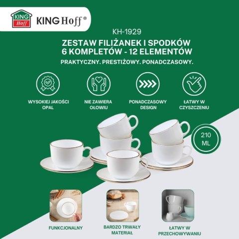 KINGHOFF OPAL KH-1929 - komplet 6 filiżanek 210 ml ze spodkami