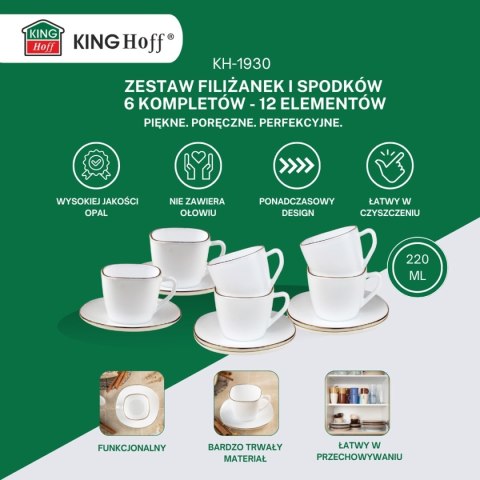 KINGHOFF OPAL KH-1930 - komplet 6 filiżanek 220 ml ze spodkami
