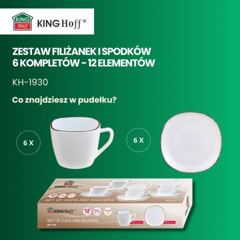 KINGHOFF OPAL KH-1930 - komplet 6 filiżanek 220 ml ze spodkami