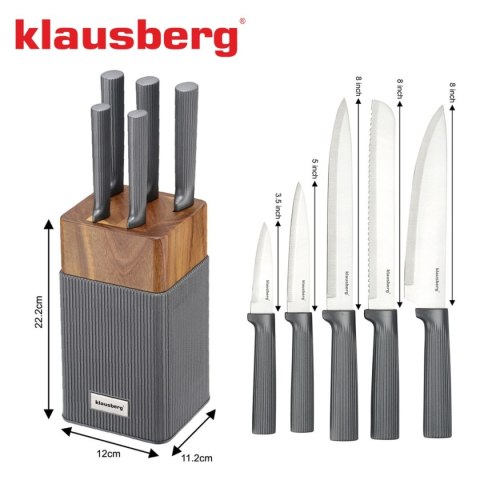 KLAUSBERG KB-7982 — komplet 5 noży w bloku z drewnem akacjowym