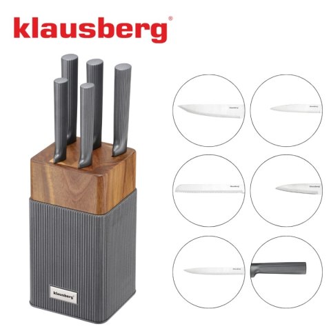 KLAUSBERG KB-7982 — komplet 5 noży w bloku z drewnem akacjowym