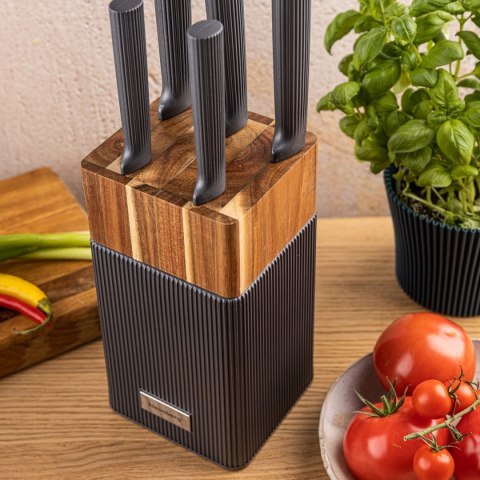 KLAUSBERG KB-7982 — komplet 5 noży w bloku z drewnem akacjowym