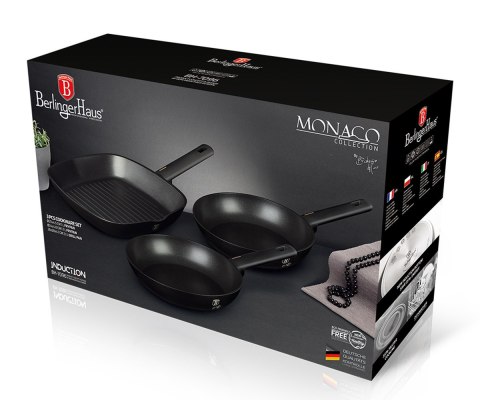 BERLINGER HAUS Monaco BH-7096 — komplet 3 patelni, czarny mat