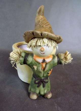 Ceramiczna Osłonka na Doniczkę ze Strachem na Wróble