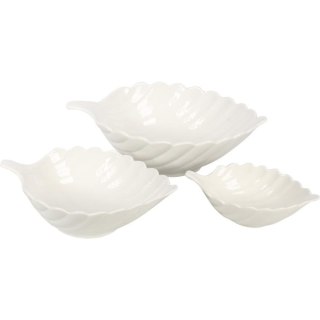 Komplet 3 Białych Misek Ceramicznych w Kształcie Liścia II