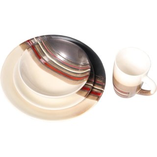 Komplet Ceramicznej Zastawy Stołowej w Kolorach Brązowo-Beżowym