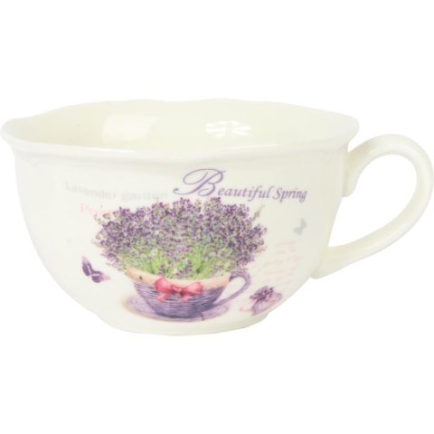 Komplet ceramiczny filiżanka z talerzykiem z wiklinowym w wazonie w prezentowym kartoniku