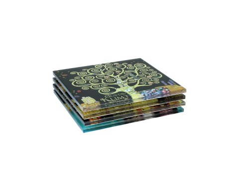 CARMANI Klimt — komplet 4 szklanych podkładek 10,5 × 10,5 cm