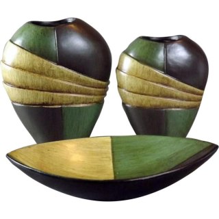 Wazon ceramiczny w kolorach ciemnej zieleni i beżu 21x18x9 cm