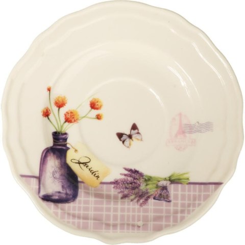Zestaw 2 filiżanek i 2 talerzyków ceramicznych z kwiatami w wazonie w prezentowym opakowaniu