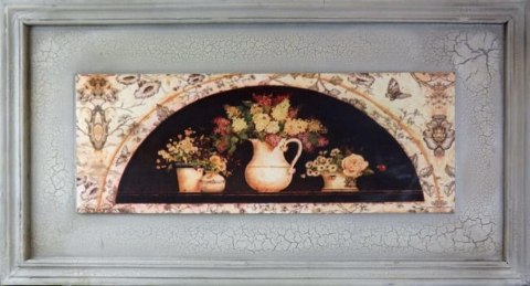 Obraz Kwiaty polne w dzbanku — 30 × 56 cm, efekt postarzania