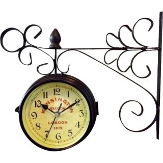 Czarny zegar dwustronny na metalowym ramieniu, 30 × 24 cm