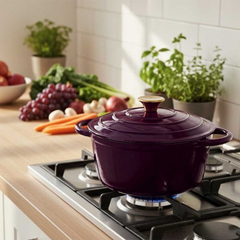 HAGE – garnek żeliwny emaliowany, bakłażanowy, 26 cm, 5 l